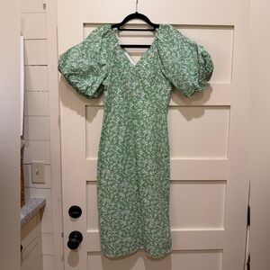 Elegant Green Floral Long Sleeve Dress